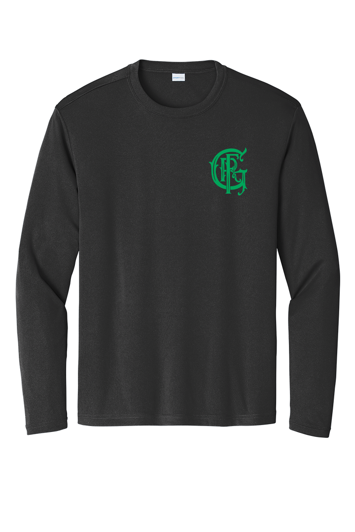 TALL VERSION GFR St. Patrick's Day Sport-Tek 100% Poly Moisture Wicking Long Sleeve Crew Neck Black