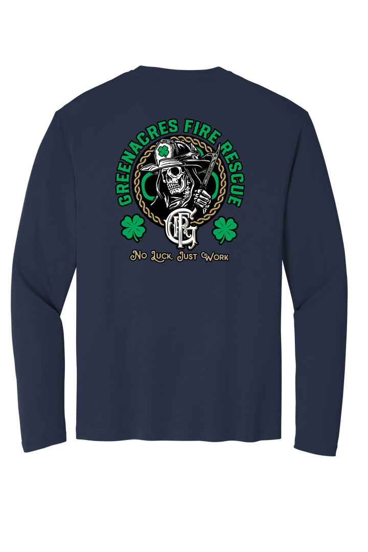 TALL VERSION GFR St. Patrick's Day Sport-Tek 100% Poly Moisture Wicking Long Sleeve Crew Neck Navy