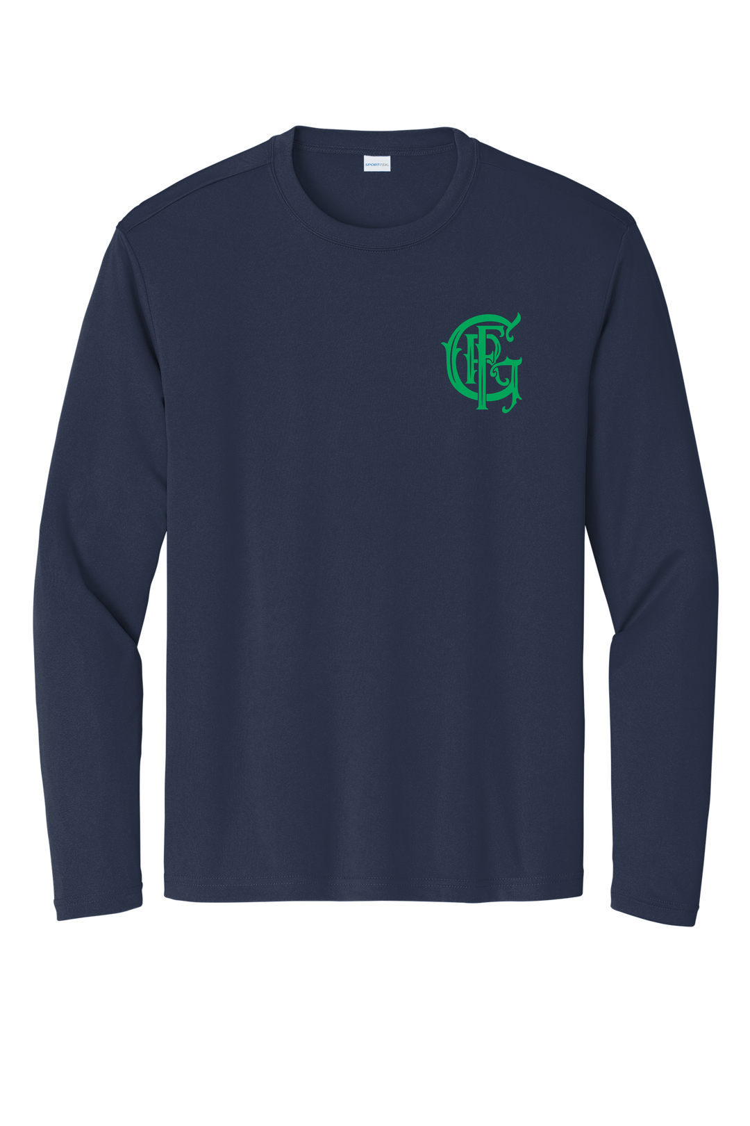 TALL VERSION GFR St. Patrick's Day Sport-Tek 100% Poly Moisture Wicking Long Sleeve Crew Neck Navy