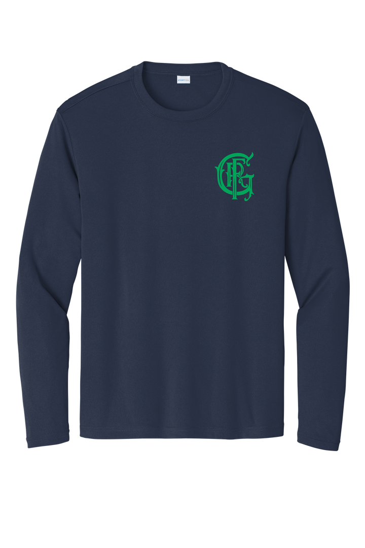 TALL VERSION GFR St. Patrick's Day Sport-Tek 100% Poly Moisture Wicking Long Sleeve Crew Neck Navy