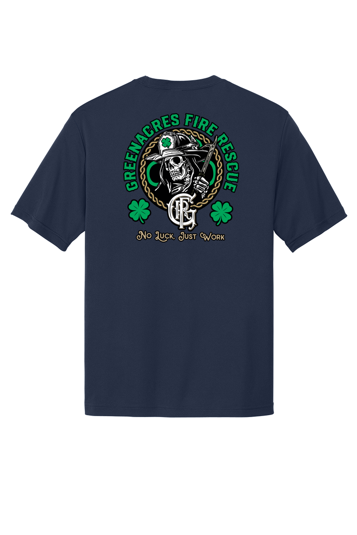 TALL VERSION GFR St. Patrick's Day Sport-Tek Tall 100% Poly Moisture Wicking Short Sleeve Crew Neck Navy