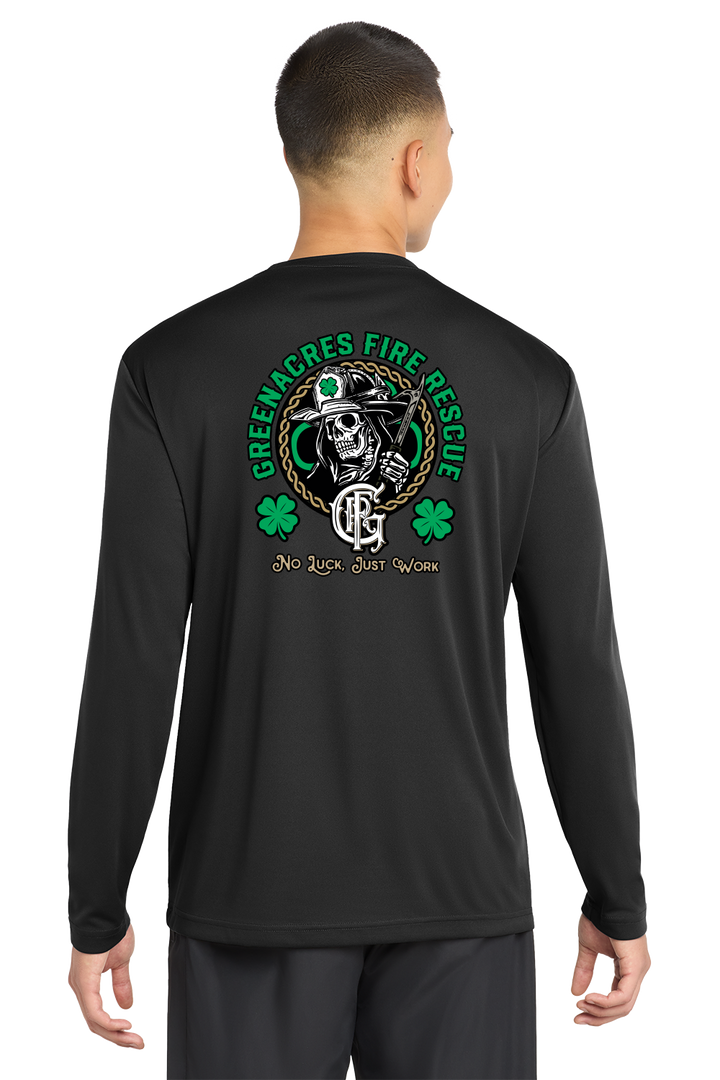 TALL VERSION GFR St. Patrick's Day Sport-Tek Tall 100% Poly Moisture Wicking Long Sleeve Crew Neck Black