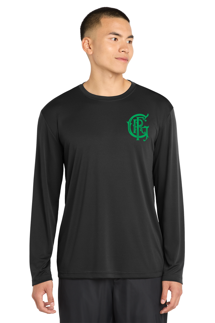 TALL VERSION GFR St. Patrick's Day Sport-Tek Tall 100% Poly Moisture Wicking Long Sleeve Crew Neck Black