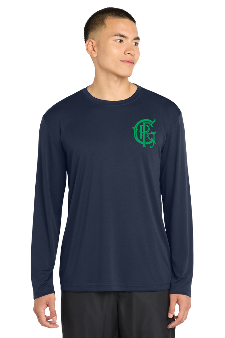 TALL VERSION GFR St. Patrick's Day Sport-Tek Tall 100% Poly Moisture Wicking Long Sleeve Crew Neck Navy