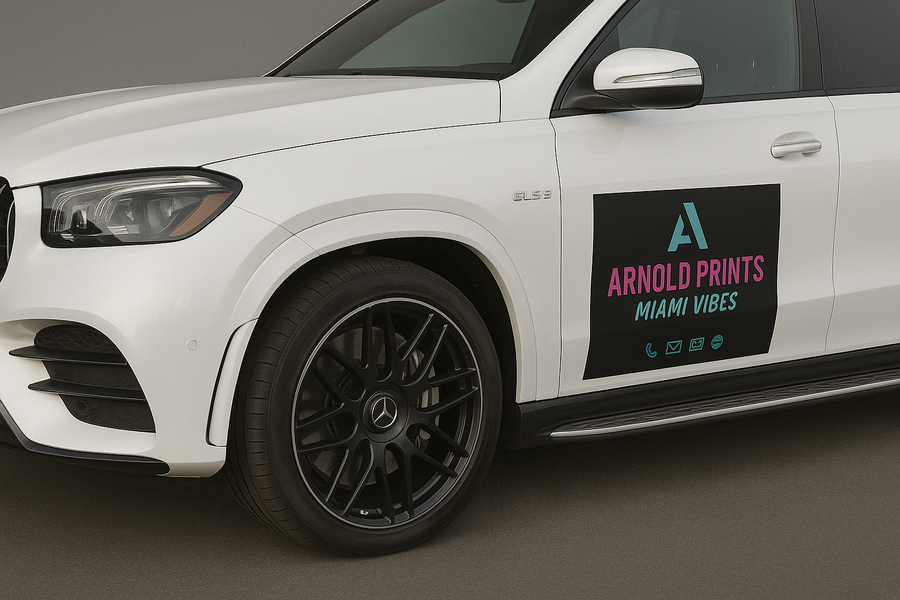 Custom door magnet sign on an SUV